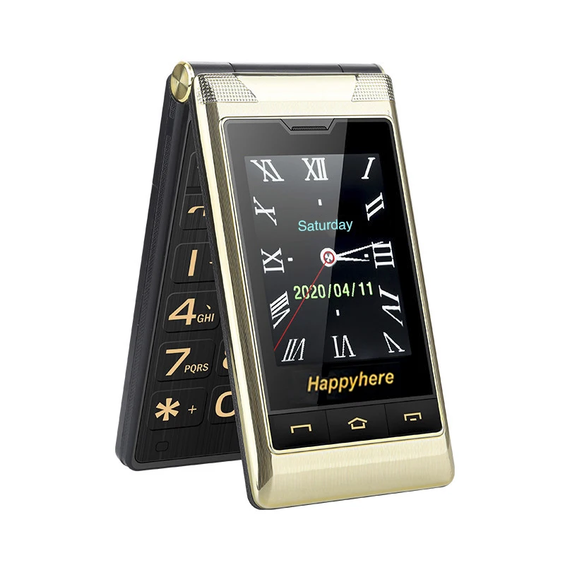 Happyhere F7 Dual Screen cell phone Dual SIM One-key Call FM Camera Recorder flip Mobile Phones Russian Keyboard