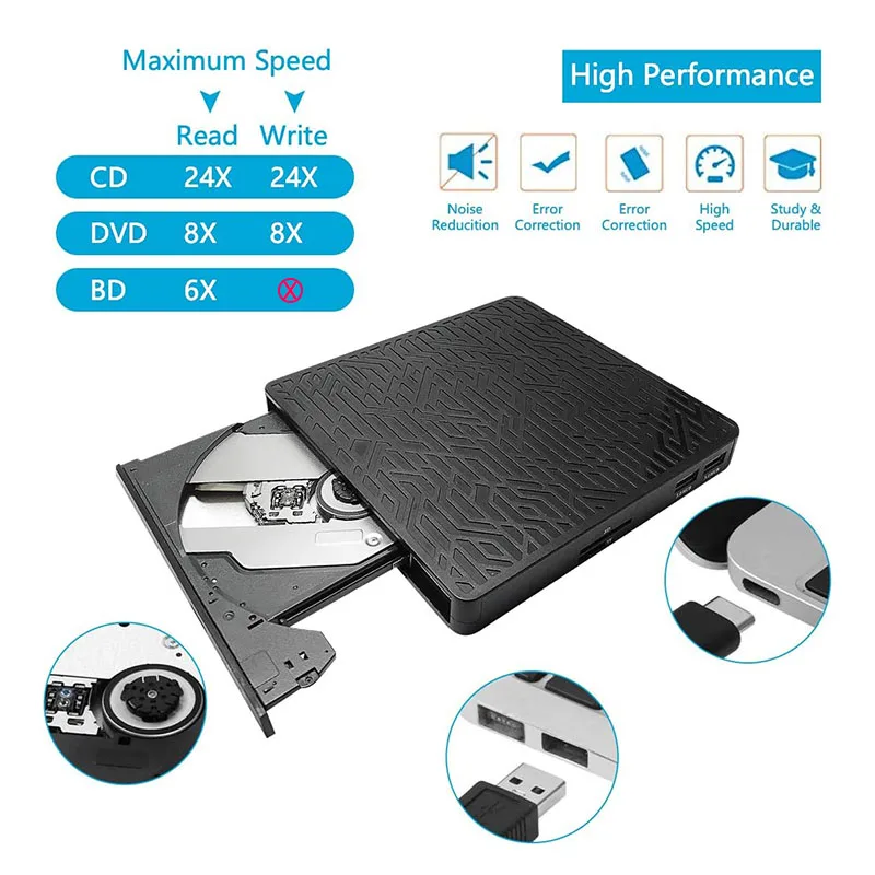 외장 블루레이 광학 드라이브, 휴대용 CD DVD + RW 플레이어 라이터, 노트북 PC 윈도우 11 10 맥용 3D BD 콤보 버너