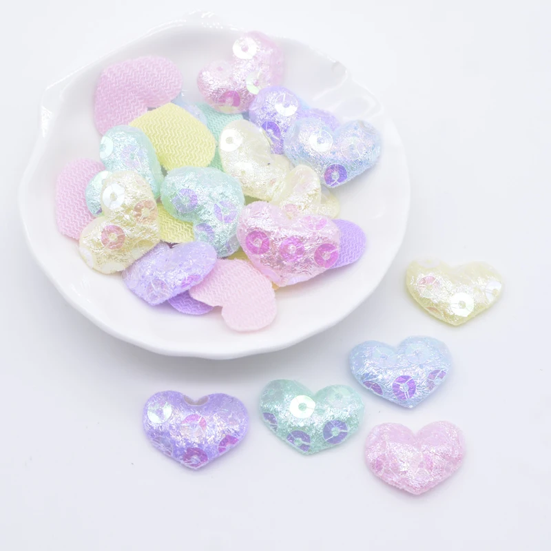 100 Stück 20 x 15 mm glitzernde Herz-Applikationen, gepolsterte Patches für Kleidung, Hut, Basteln, Nähzubehör, DIY-Kopfbedeckung, Haarspangen, Schleife, Dekor