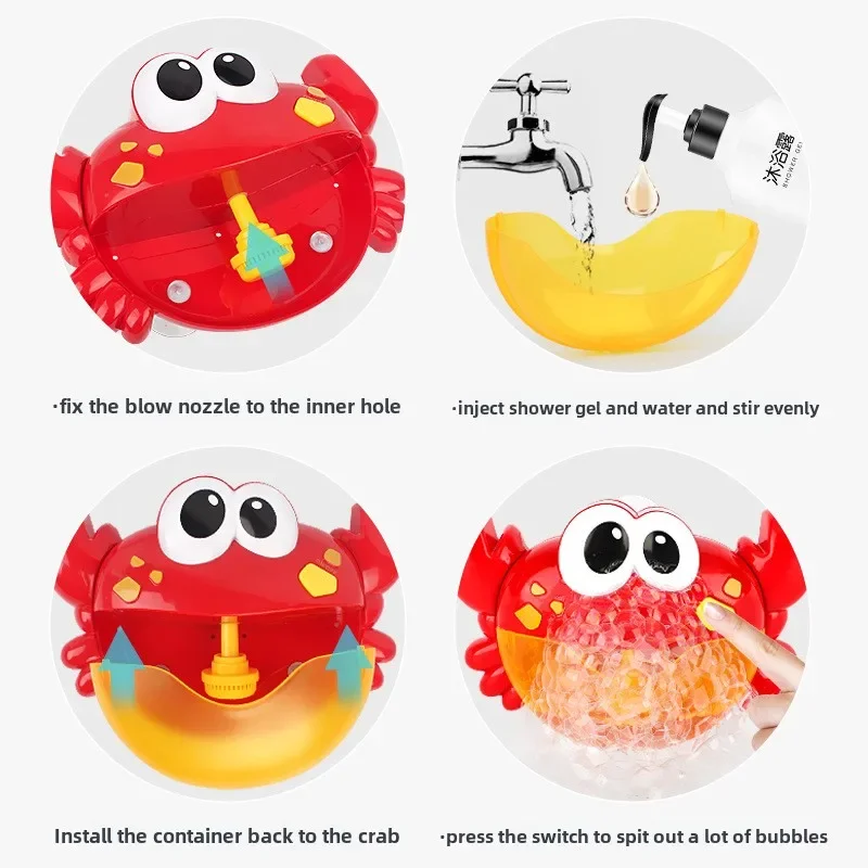 Baby Bath Toys Bubble Machine Duck Crabs Frog Music Kids Bath Toy Bathtub Automatic Bubble Maker Baby Bathroom Toy for Children 4