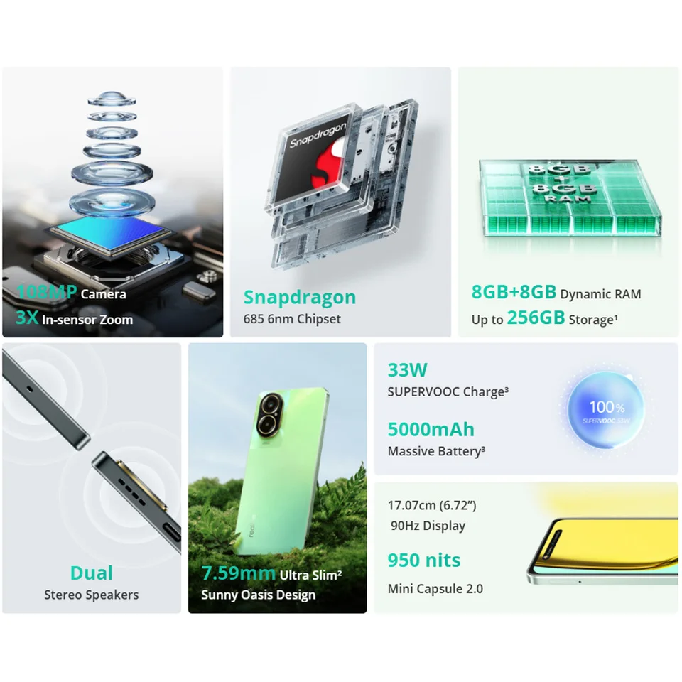 新しい realme C67 108MP AI カメラ 6,72 インチ 90Hz ディスプレイ