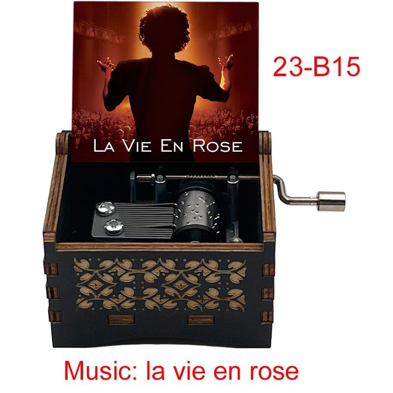 Hand Edith Piaf print France La Vie En Rose Wooden Music Box Musical Theme Song Caixa De Musica Party Casket large stock