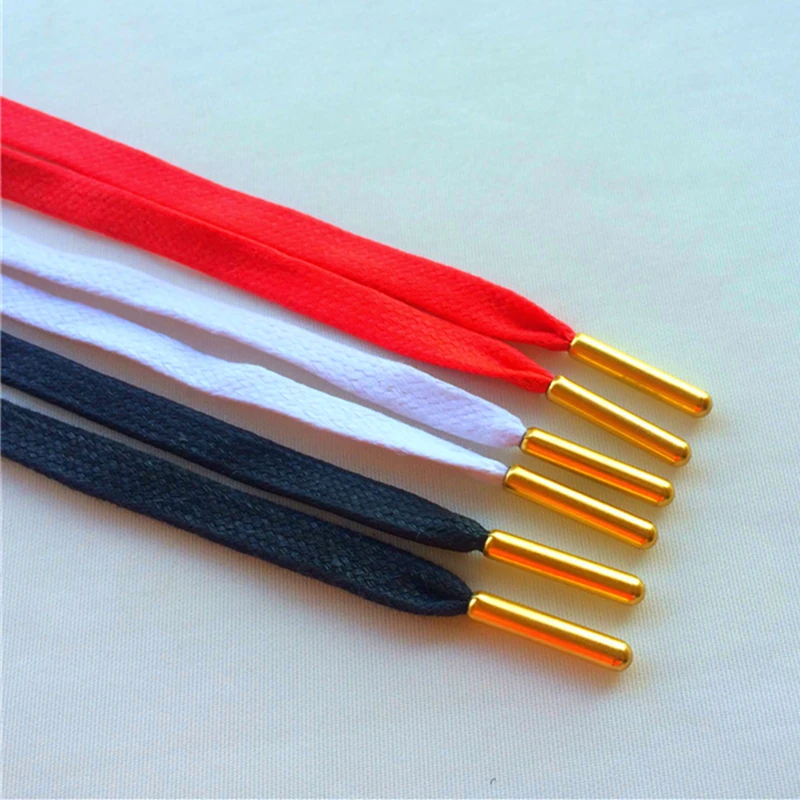 Weiou Laces Wholesale Item 30 Pairs/Lot Flat 100% Cotton Waxed Luxury Shoe Cord With Golden Metal Aglet For Easy Bulk Purchasing