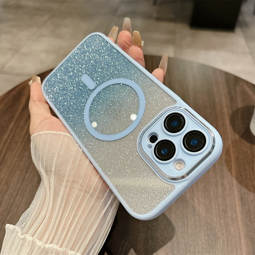 Glitter Magnetic 2-in-1 Clear Case with Gradient Bling and Wireless Charging Compatibility