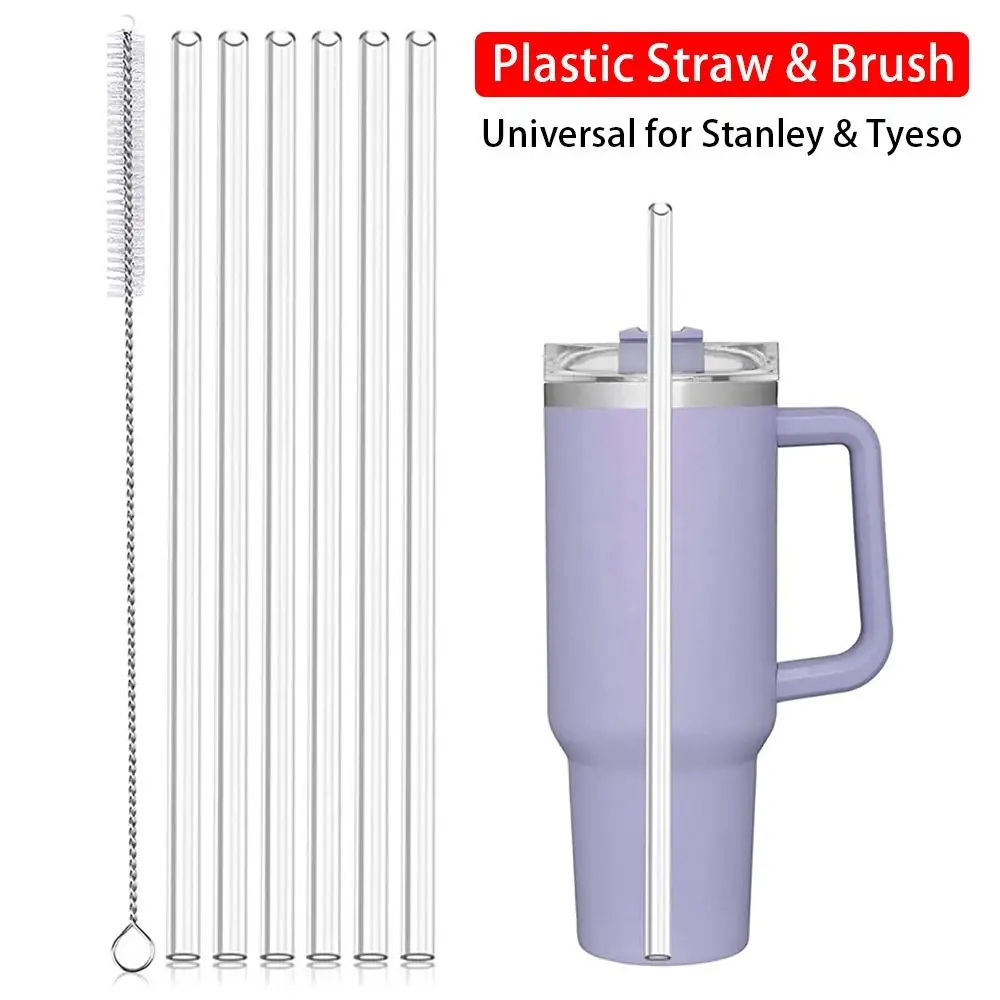 1Sets New Straight Plastic Straws Drinking with Brush Cup Straw Reusable 9mm Replacement Straw