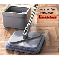 Lazy Floor Floating Mop Microfiber Spin Mop & Bucket Floor Clean with 3 Extra Refills Mop Sewage Separation Mop Free-Hand Wash 1