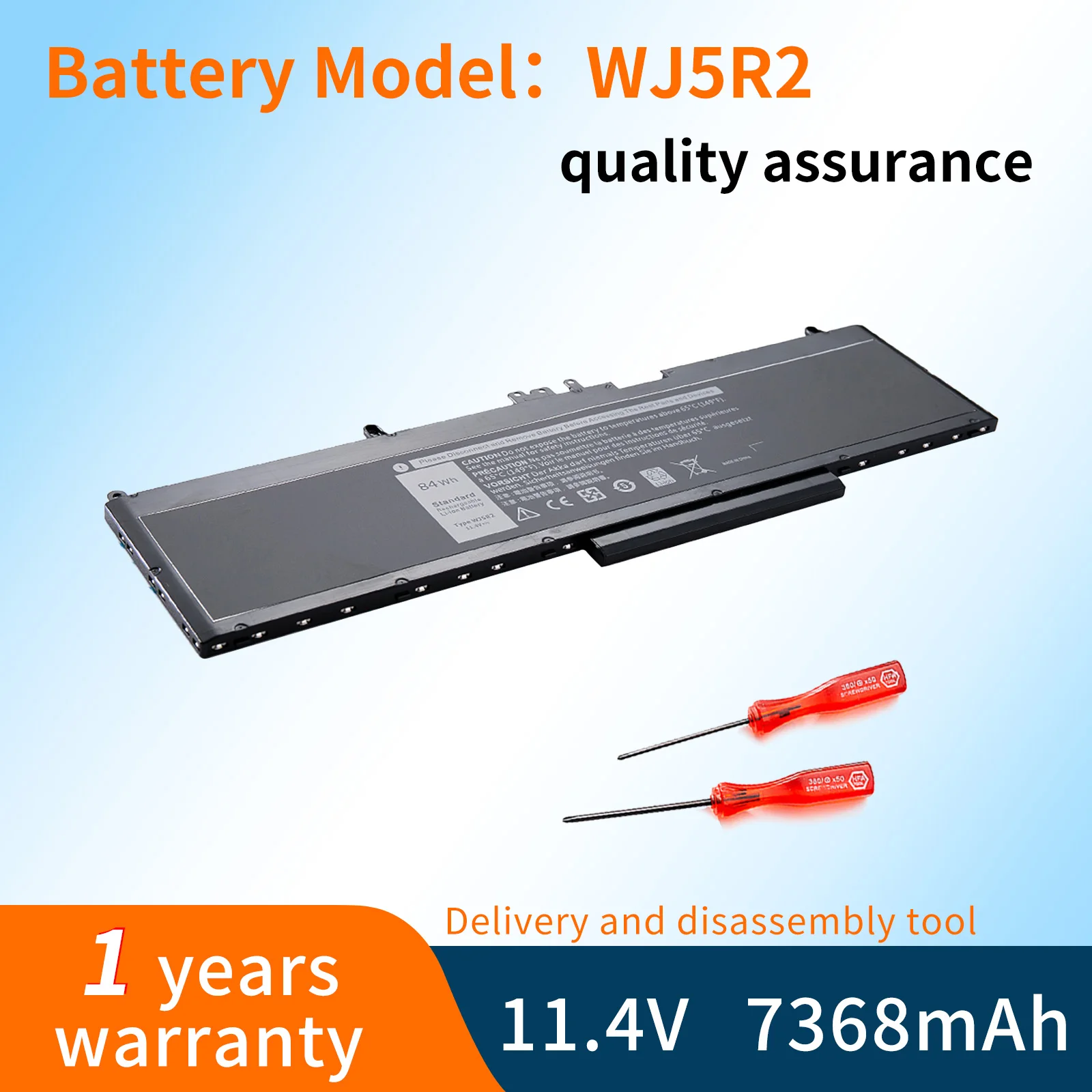 

BVBH New WJ5R2 11.4V 7600mAh/84Wh Laptop Battery WJ5R2 4F5YV For Dell Precision 3510 Tablet