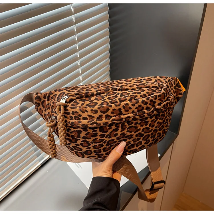 Women's Leopard Print Chest Bag, Autumn/Winter Fashion Crossbody Bag, Trendy Sporty Multifunctional Waist Bag Waist Packs bolsa