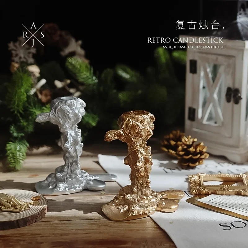 Set Di 2 Portacandele In Resina Con Effetto Legno, Centrotavola Rustici Per Sala Da Pranzo, Soggiorno E Matrimoni.