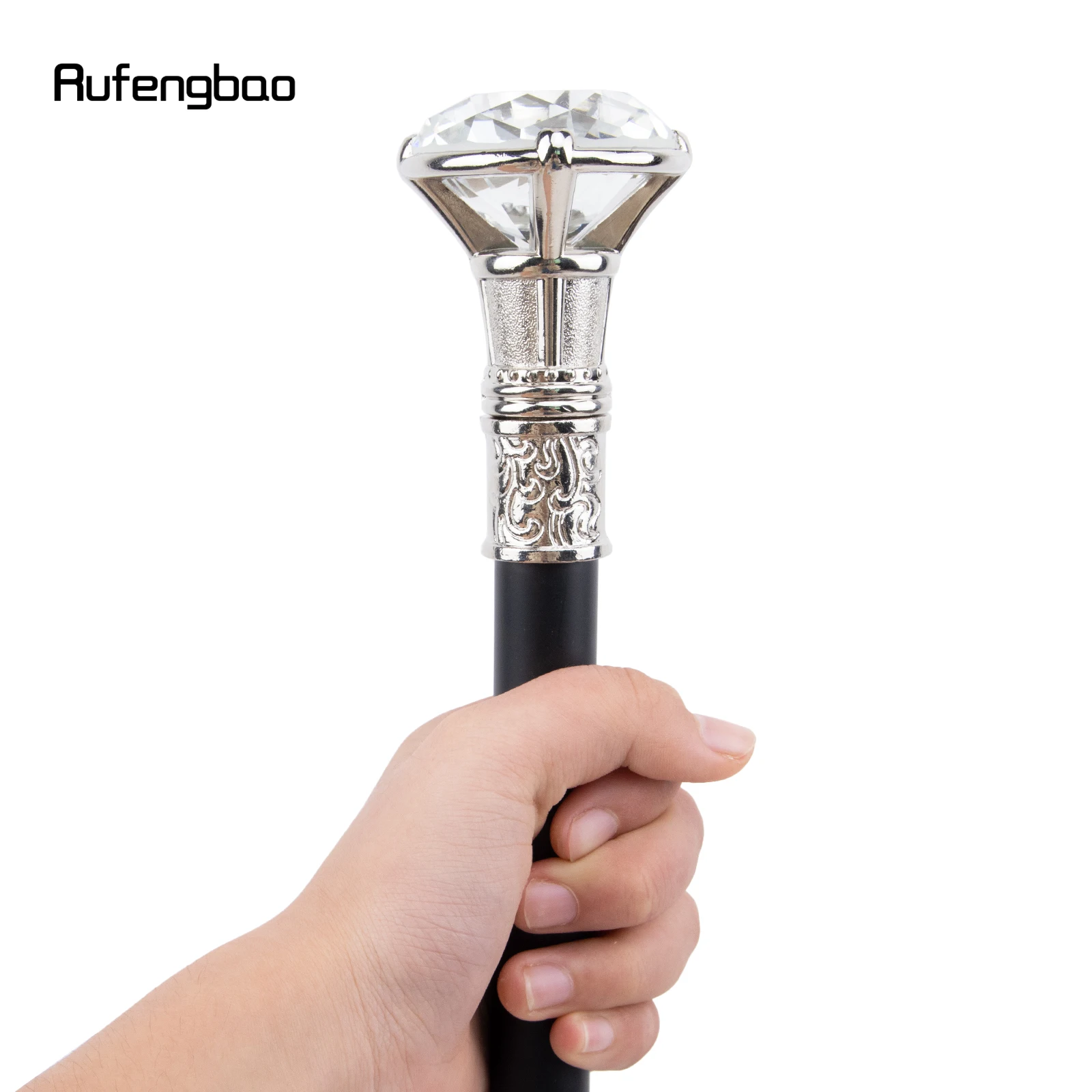 Transparent Diamond Type White Walking Stick Fashion Cane Gentleman Cosplay Cane Knob Crosier 90cm Performance Stage Cane