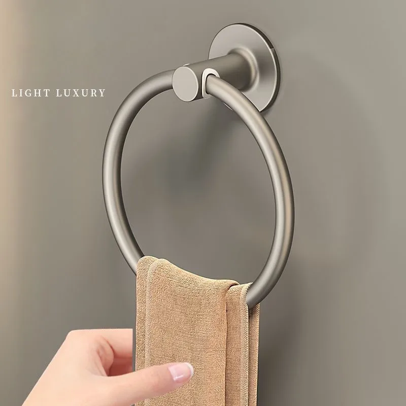 Simple Towel Ring Without Punching Bathroom Towel Hanging Space Aluminum Alloy Ring Bathroom Rack Non-slip RingZF218