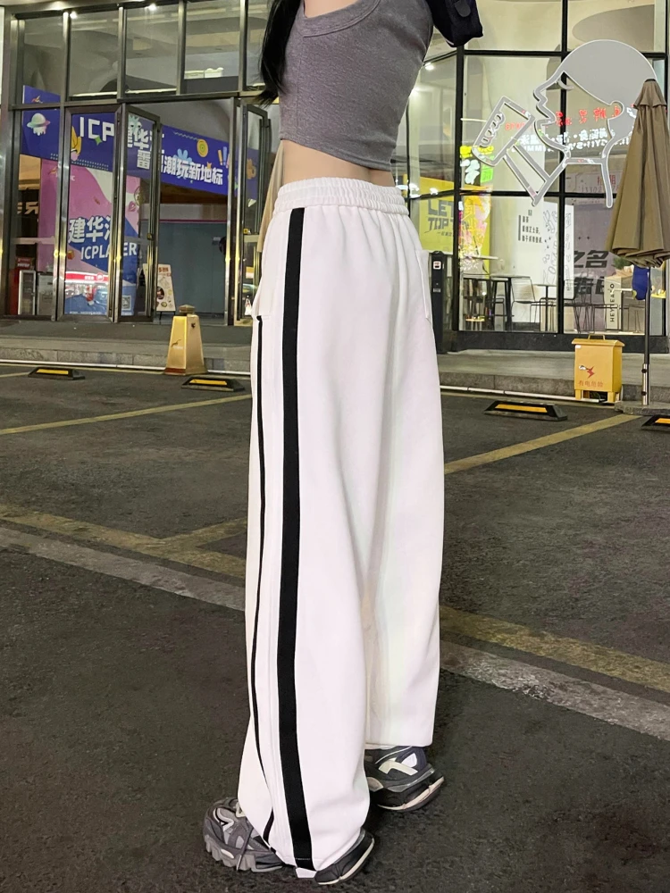 QWEEK Baggy Pants Women Korean 2023 Autumn Y2K Retro Streetwear Striped Sweatpants Hippie Vintage Harajuku Oversize Trousers