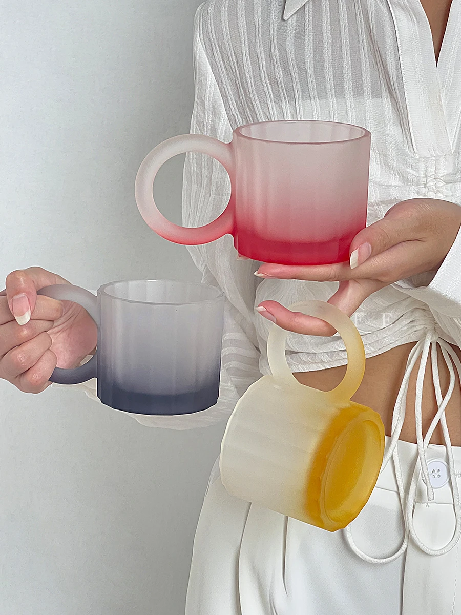 

Матовая текстурная чашка для напитков, чашка для фруктов, чая, кофейная чашка, чашка для молока, стеклянная чашка с ручкой, стеклянная чашка, магазин напитков, питьевая утварь