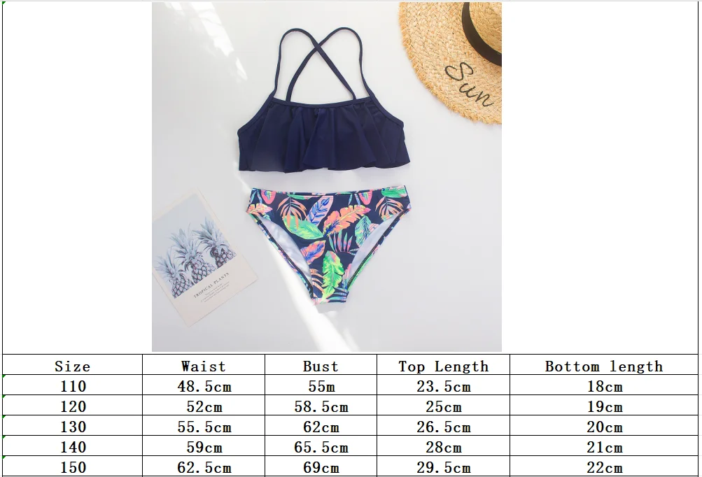 Ruffle Leaf Print Kids Girls 2-Pieces Swimwear Swimsuit Summer Beach Girls Kids Bikini Set Outdoor Children Surf Beach Clothes
