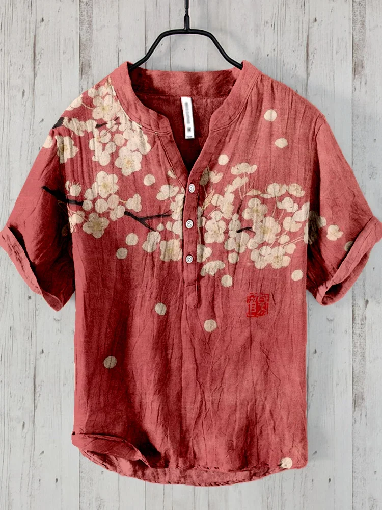 Cardigan Men Clothes Offer Henry Shirt Mens Clothing Tops Japanese Vintage Clothes Short Sleeve Summer Men's
