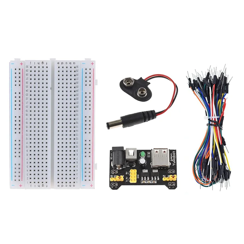 MB102 Breadboard Power Supply Module 830/400 Points Solderless Breadboard Kit 65 Flexible Jumper Wires 3.3V/5V