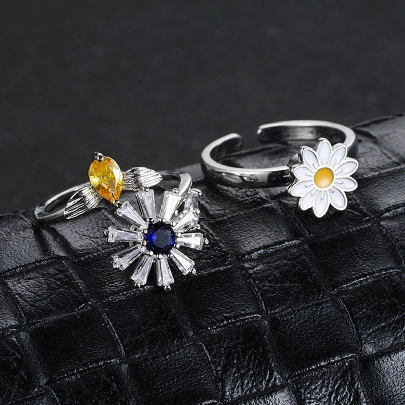 Stainless Steel Ring Finger Ring Silver Ring Adjustable Rings Fidget Spinner Ring For Women
