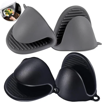 2Pcs Silicone Oven Mitts Heat Resistant Hot Pot Holders Set for Kitchens - Mini Oven Mittens Silicone Rubber Gloves Small Pot