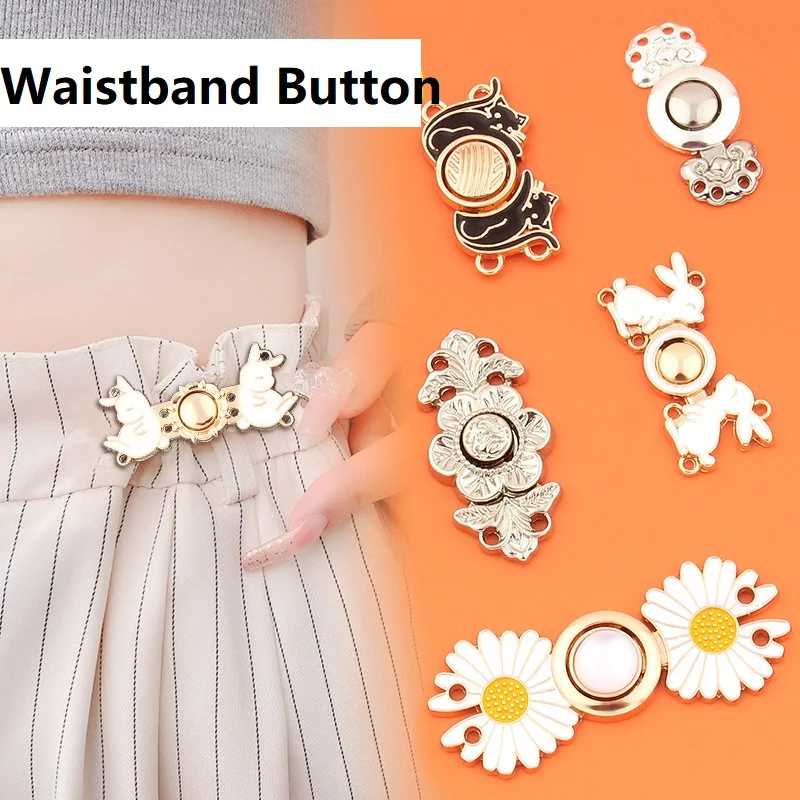 Detachable Retro Metal Buttons Snap Fastener Pants Pin for Jeans Retractable SewingFree Buckles