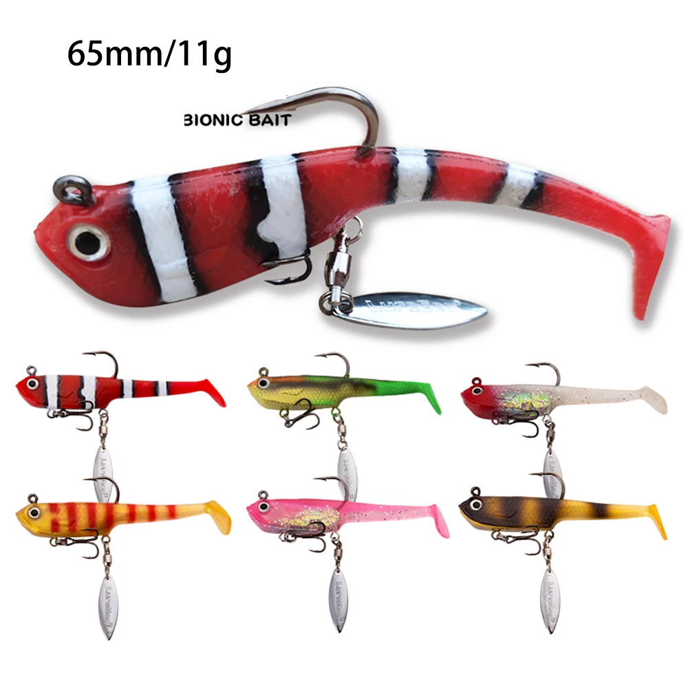 3pcs/lot Fishing Bait Lures 65mm/11g Soft Plastic Lure Wobble JIG Rotating  Metal Multicolor Soft Swimbait for Bass Fishing Hook