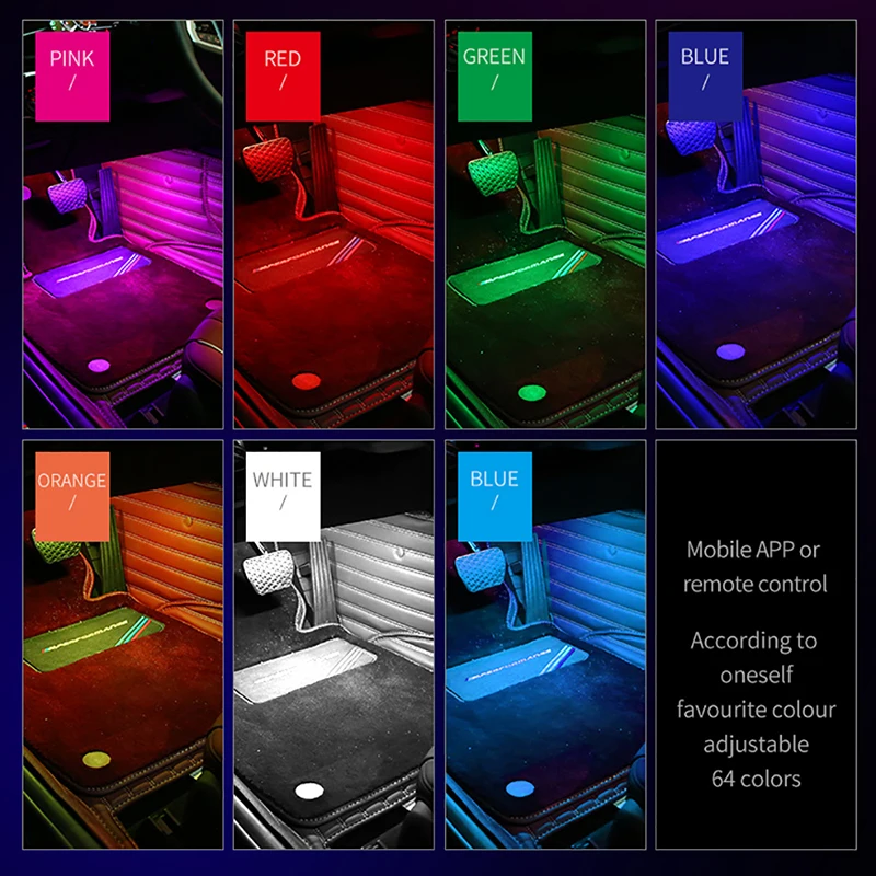 2pcs Led Car Foot Ambient Light USB Cigarette Lighter Backlight Music Control App RGB Auto Interior Decorative Atmosphere Lights