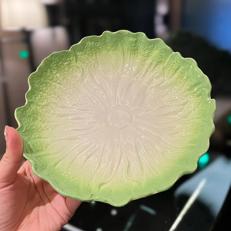 Creative cabbage shaped ceramic salad bowl family fruit snack plate dinner plate complete tableware kitchen utensils accessories