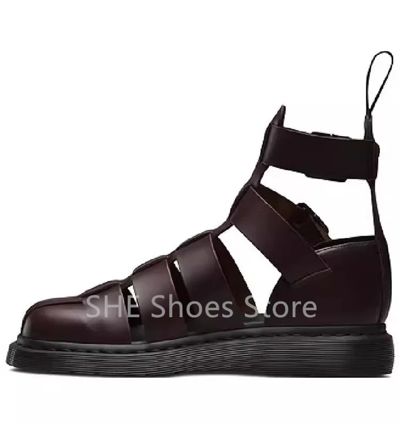 Roman Weaving Hollow Out Men's Genuine Leather Casual Sandals Summer Breathable Cool Boots Round Toe Chunky Bottom Male Sneakers