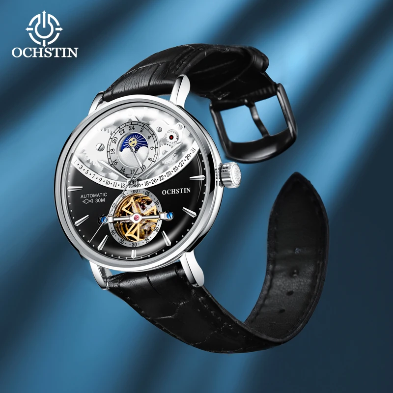 

Часы мужские механические с кожаным ремешком, 2 часовых пояса