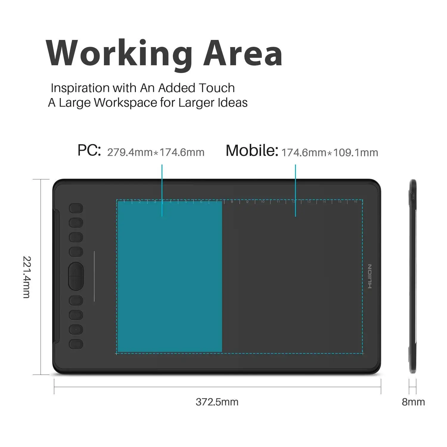 HUION-描画用のデジタルタブレット,バッテリーなしのペン付き