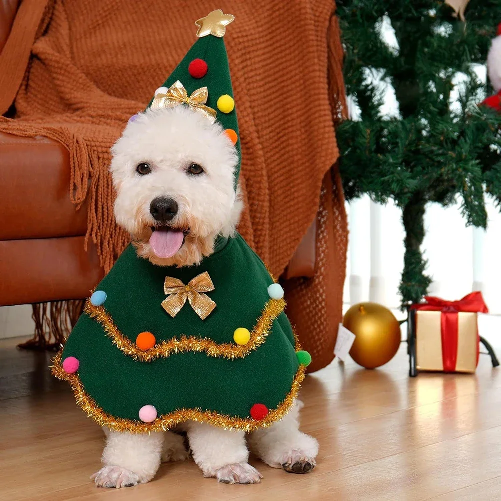 Description Picture 3 of itemLovely Christmas Dog Cape Festive Pet Cloak Christmas Role-Play Outfit Christmas Tree Dog Dress Funny Pet Christmas Clothing