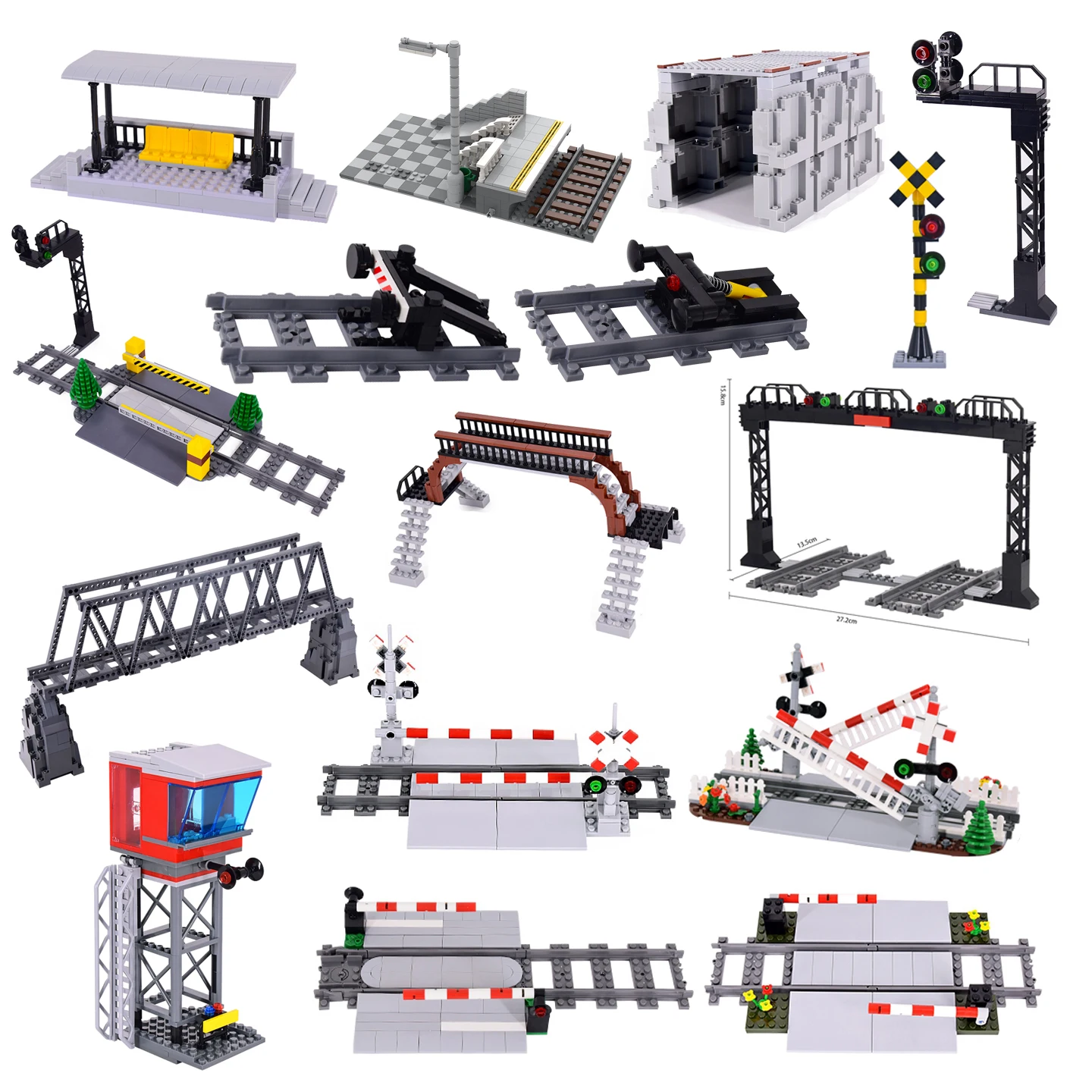 MOC Creative Expert Ideas: Estação Ferroviária da Cidade, Túnel Ferroviário, Passarela, Trilhos, Blocos de Construção, Brinquedos DIY, Presentes