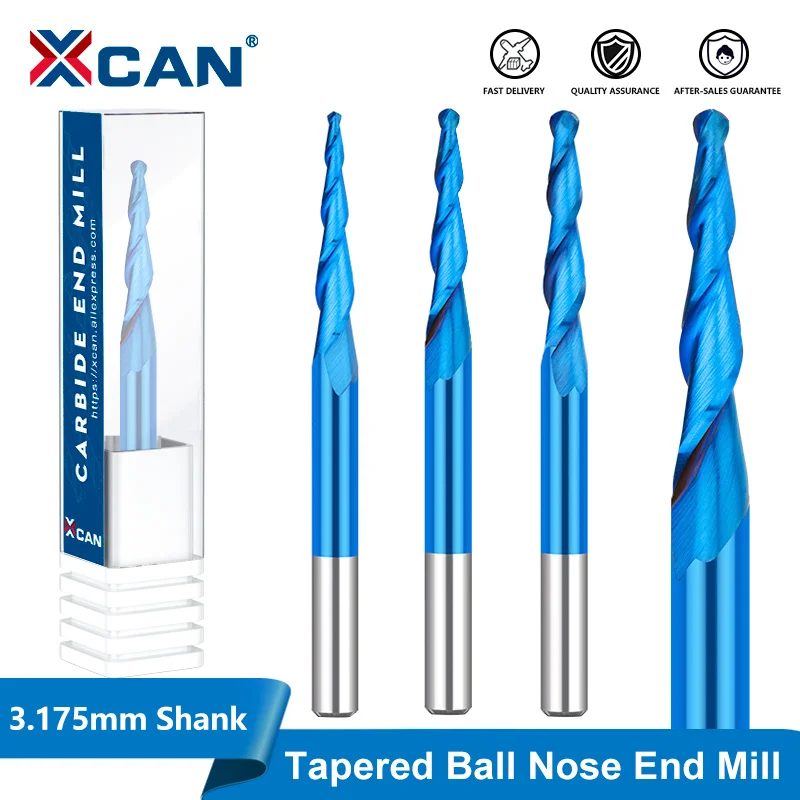 

XCAN 2 Flute CNC Router Engraving Bit R0.25-1.0 Tapered Ball Nose Milling Cutter 3.175mm Shank Carbide End Mill for Woodworking