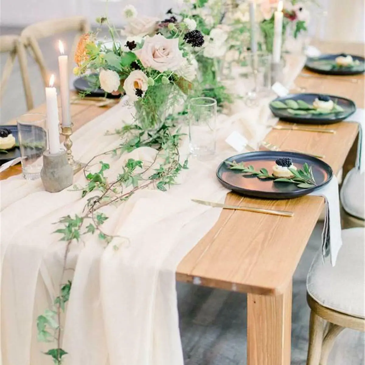 

5pcs Chiffon Table Runner Tablecloth Dinning Table Setting Wedding Arch Drape Fabric Sheer Tulle Curtain Draping Backdrop Decor
