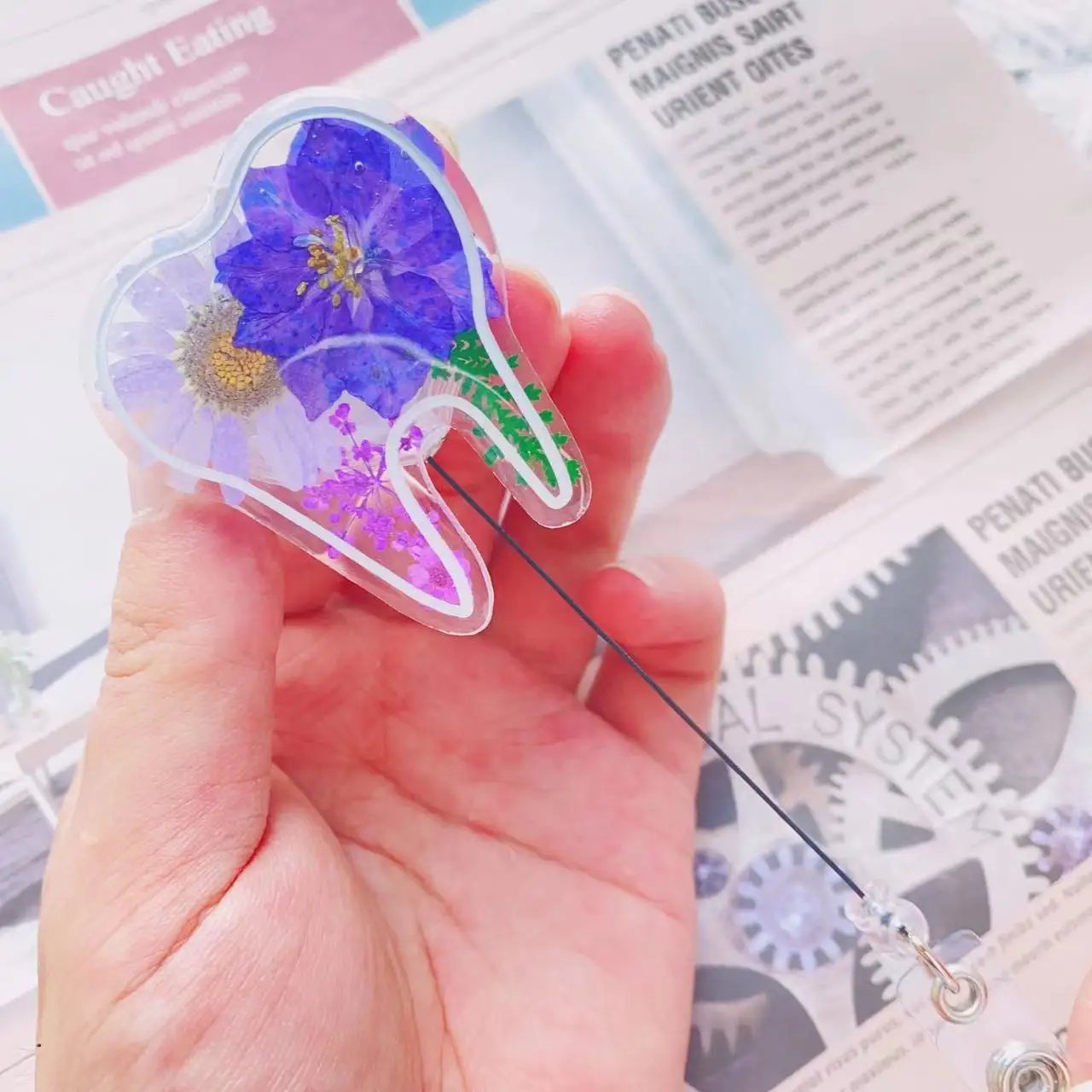 Teeth Real Flower Resin Transparent Nurse Badge Reels Heavy Duty