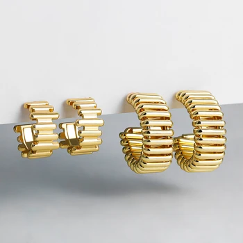 Home 18 Creative Metal Gold Plated Open Circle Earring Multi-layer Geometric C-shape Hoop Earrings for Women Vintage Classic Jewelry