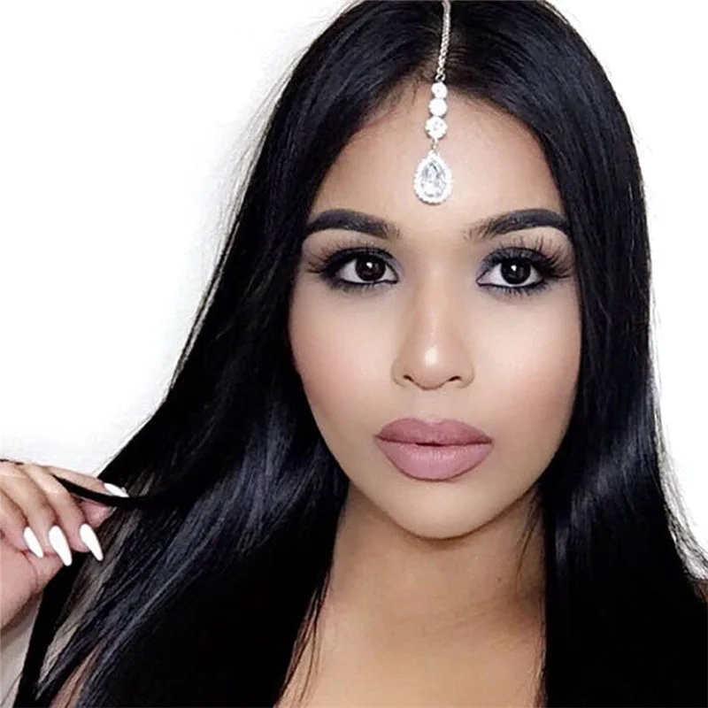 Boho Bridal Forehead Hair Chain Rhinestone Headbands Jewelry for