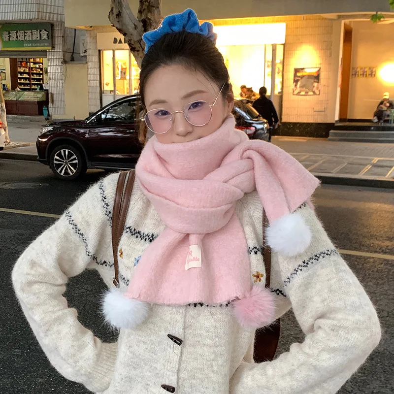 Pink fur ball scarf