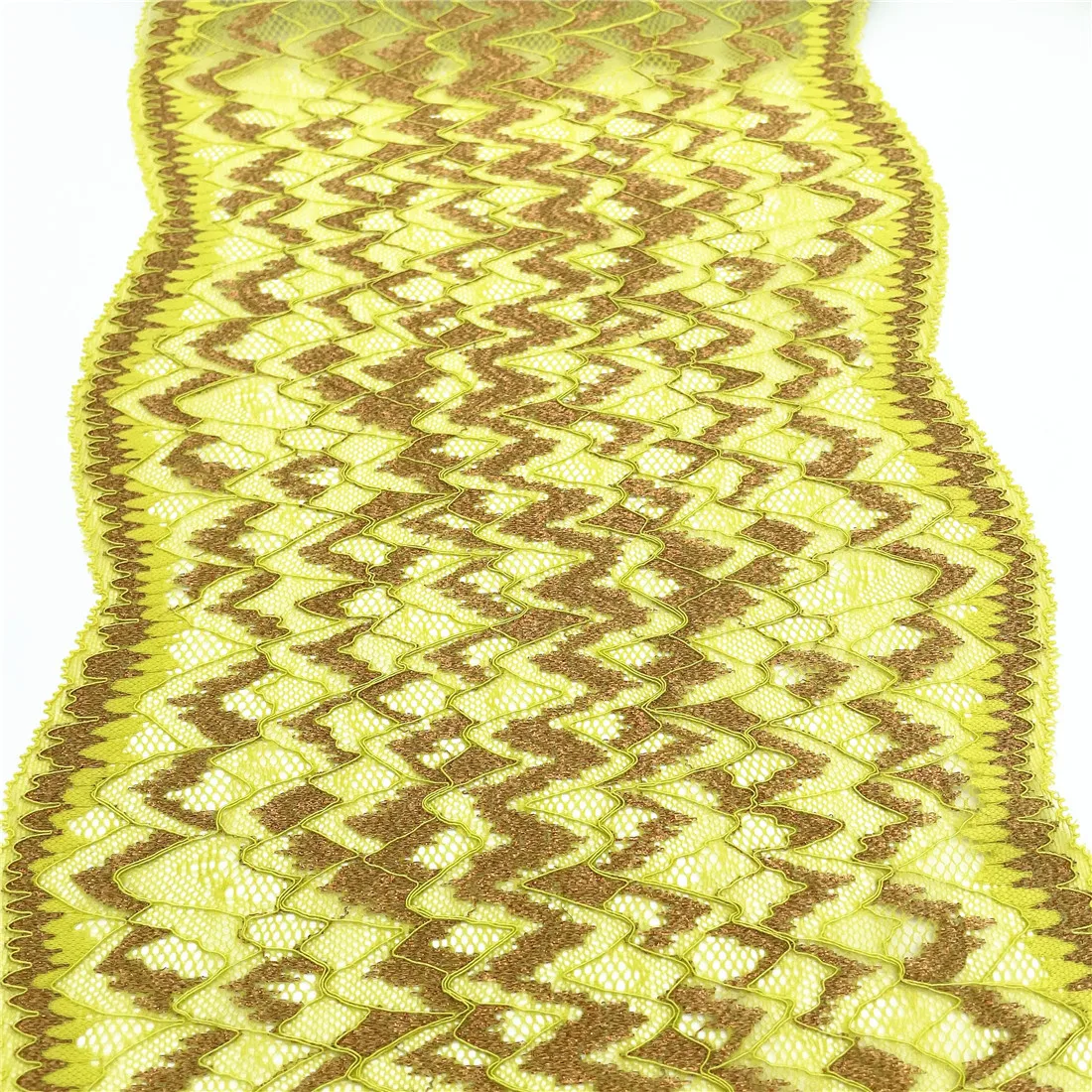 3y/lot Width 22.50cm Honeycomb Yellow Rose Gold Elastic Stretch Lace Trims 5