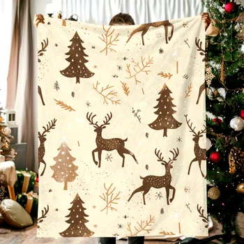 Christmas Elk & Trees Flannel Blanket – Cozy Holiday Throw 1
