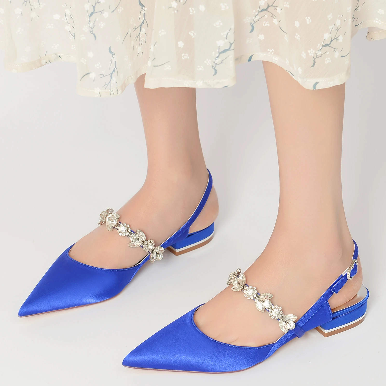 Vestido de noche de satén de estrecha para mujer, zapatos planos tira de cristal, para boda, graduación, tacones cortos, azul marino| | AliExpress