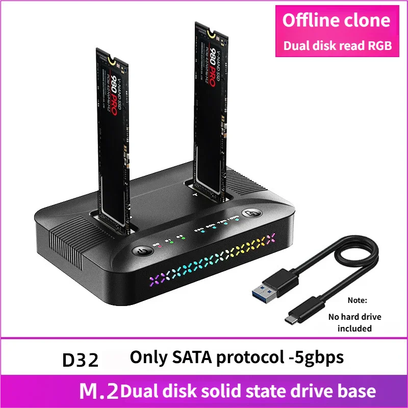 תחנת עגינה לדיסק קשיח M.2 NVMe/SATA דו-ביי לדיסק קשיח M.2 SSD משכפל USB3.2 GEN2 מתאם תיבת אחסון