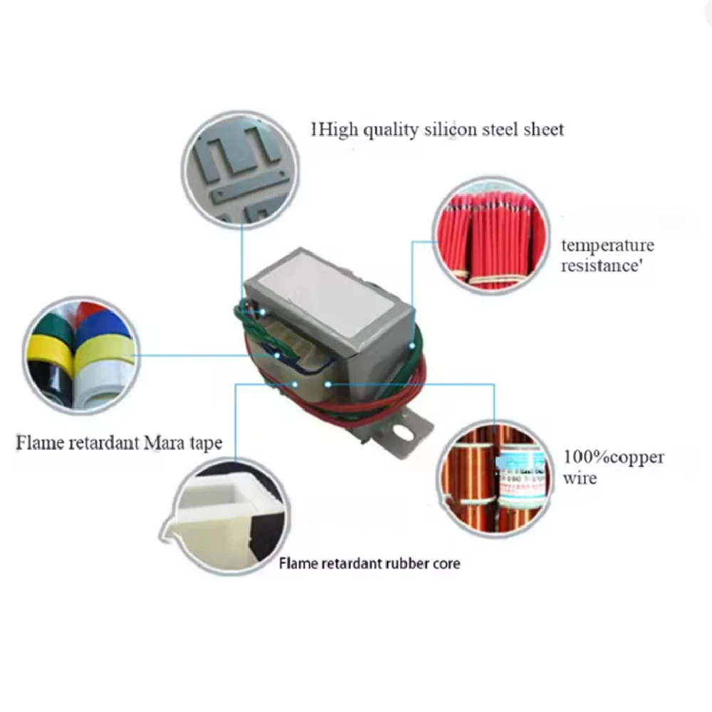 10W DB-10VA AC 220V 380V에서 AC 6V/9V/12V/15V/18V/24V로 변환하는 EI48 전원 변압기 이중 전압 출력 3선 저주파 변압기
