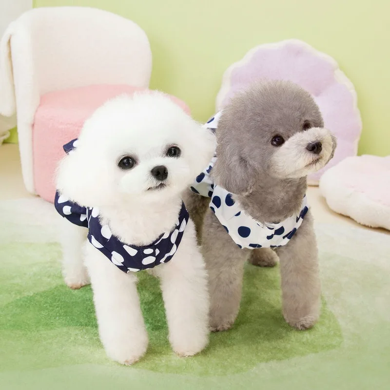 애완견 원피스 네이비 폴카 도트 활 의류, 테디, 요크셔, 두 다리 가디건, 강아지 조끼, 패션 애완 동물 의류