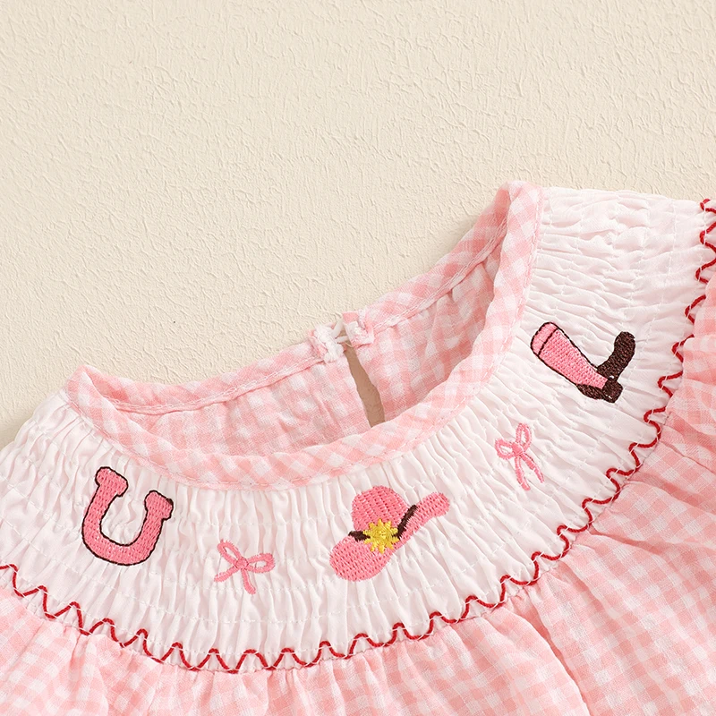Toddler Baby Girl Clothes Summer Smocked Romper Bow Embroidery Bubble Short Sleeve Cute Bodysuit Outfits 5