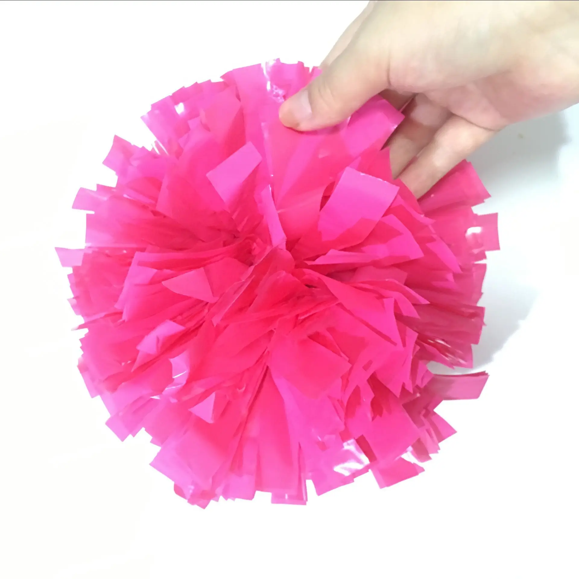 6 Inch Wet Look Plastic Neon pink Cheerleader Pom Poms