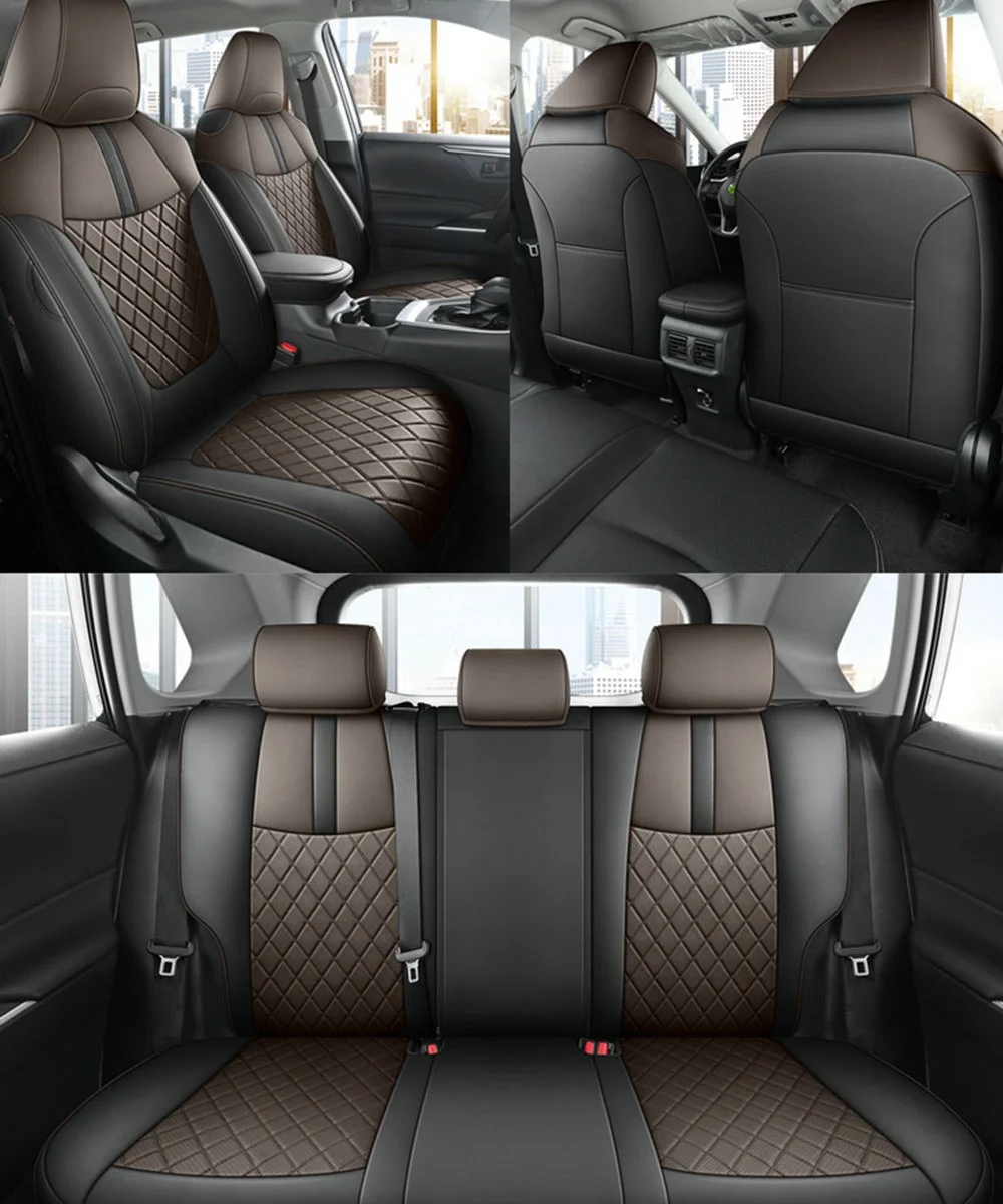 Autostoelhoezen voor Toyota RAV4 Hybrid 2000-2023, Pu-Leer Volledige Set Waterdichte Stoelhoezen Sets 5-Zits, Ademende Comfortabele Auto Accessoires,A Black