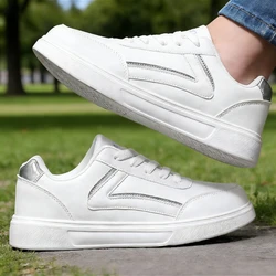 Women's Classic Black Leather Lace - Up Sneakers - Lightweight, Breathable, Non - Slip Casual Footwear - 38 (White Silver)
