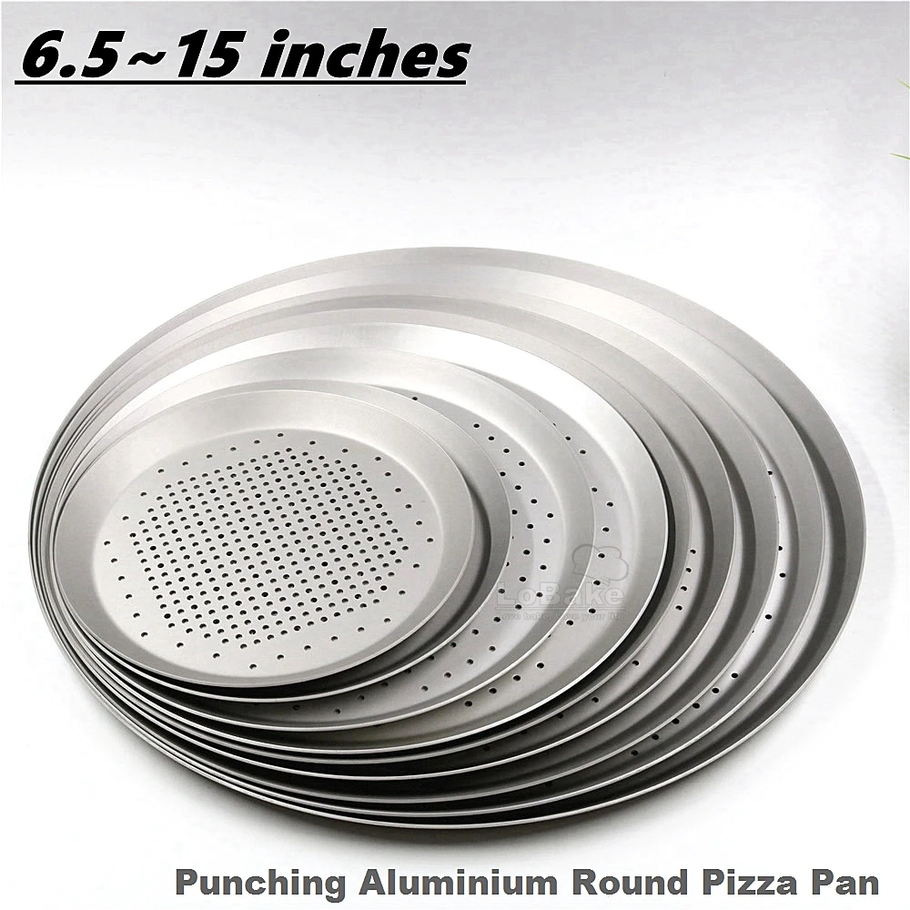 6.5 to 15 Inches Hard Film Aluminium Alloy Round Pizza Pan Pancake Pie Mold Cheese Plate with Punching Leaky Holes DIY Bakeware