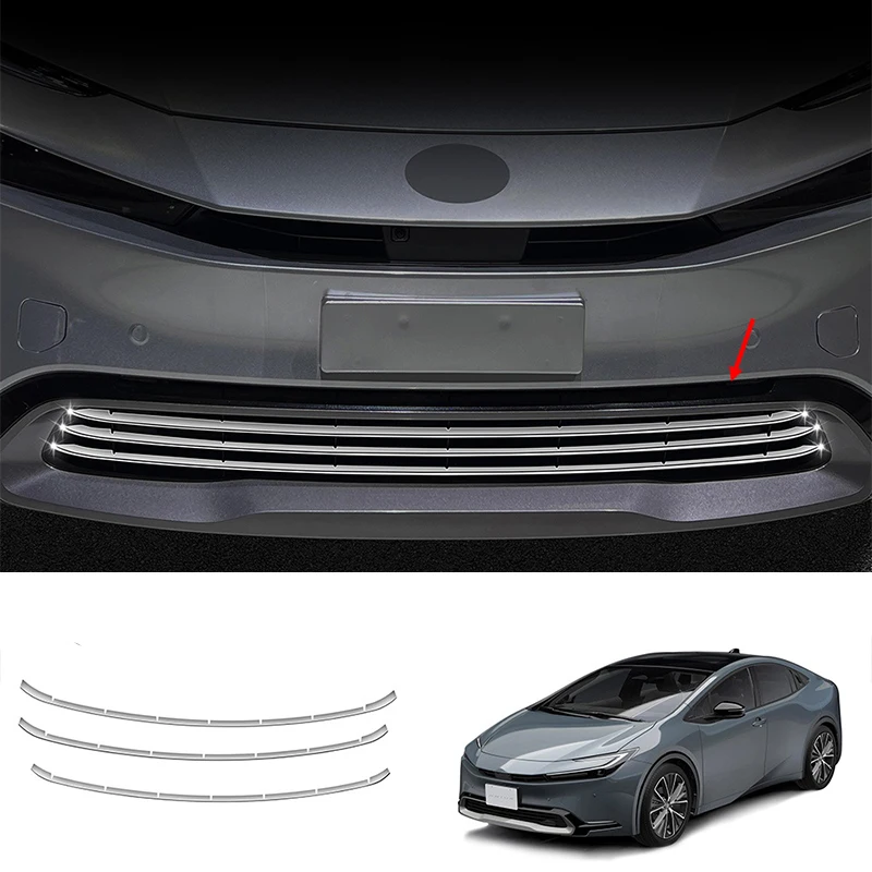 

3 шт., хромированные накладки на передний бампер для Toyota Prius 2023 2024
