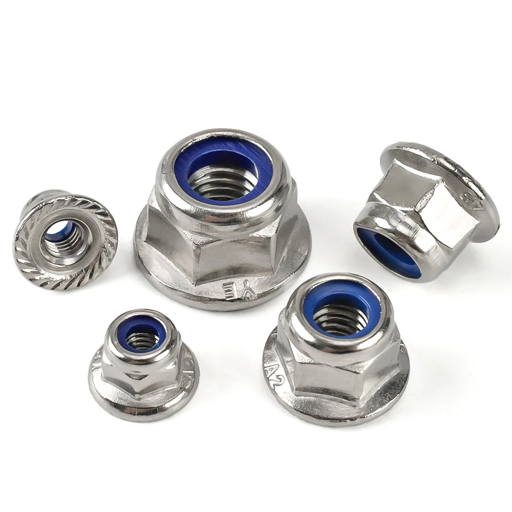 Hex Flange Nylon Insert Lock Nut 5-30pcs M4 M6 M8 304 Stainless Steel Hexagon Flange Self-locking Nylock Locknuts Serrated teeth screw bolt nut set,hex nuts assortment kit